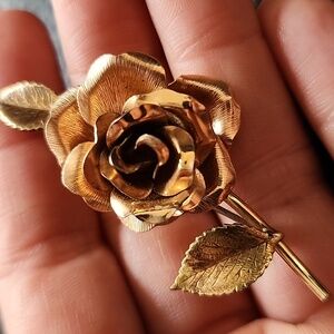VTG Krementz Gold-Tone Rose Brooch Pin